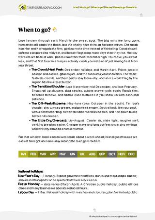 example page 1 from our offline Travel Guide for Côte d’Ivoire
